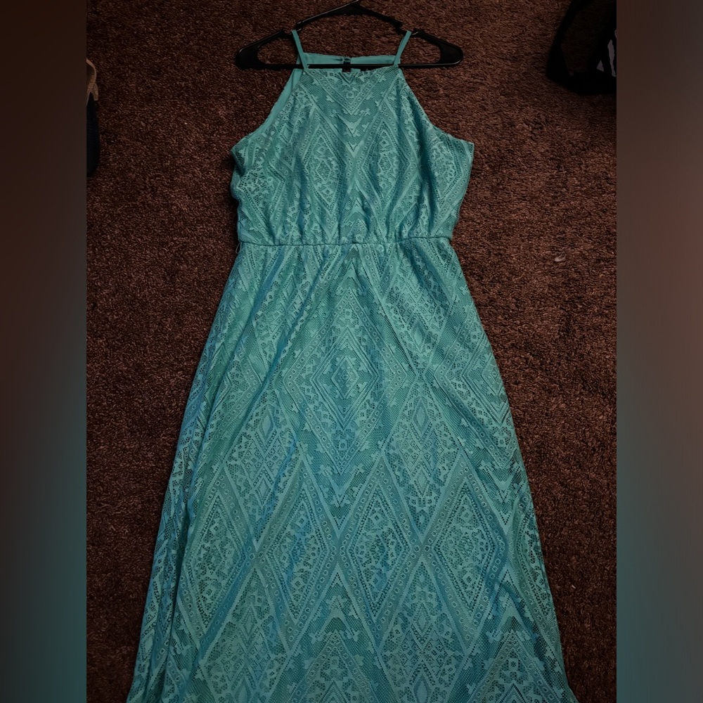 Teal dress with lace overlay